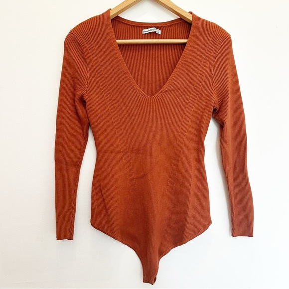 Abercrombie & Fitch Knit Long Sleeve Bodysuit Burnt Orange Size XXL 2XL V Neck - Picture 1 of 8